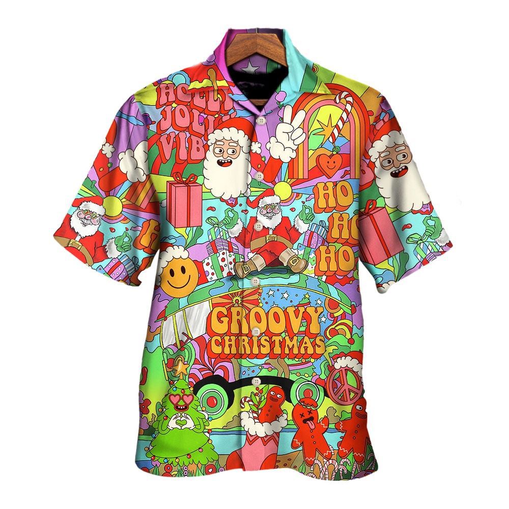 Hawaiian Christmas shirt, Christmas Hippie Santa Bus Peace Hawaiian Shirt, Christmas Gift, Hawaiian Aloha Shirt