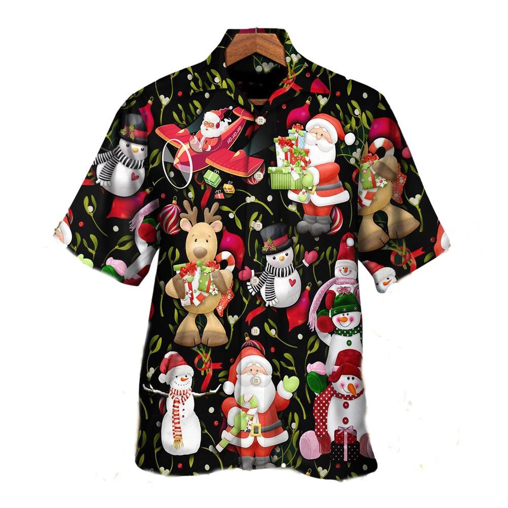 Hawaiian Christmas shirt, Christmas Joyful Santa Snowman Merry Xmas Hawaiian Shirt, Christmas Gift, Hawaiian Aloha Shirt