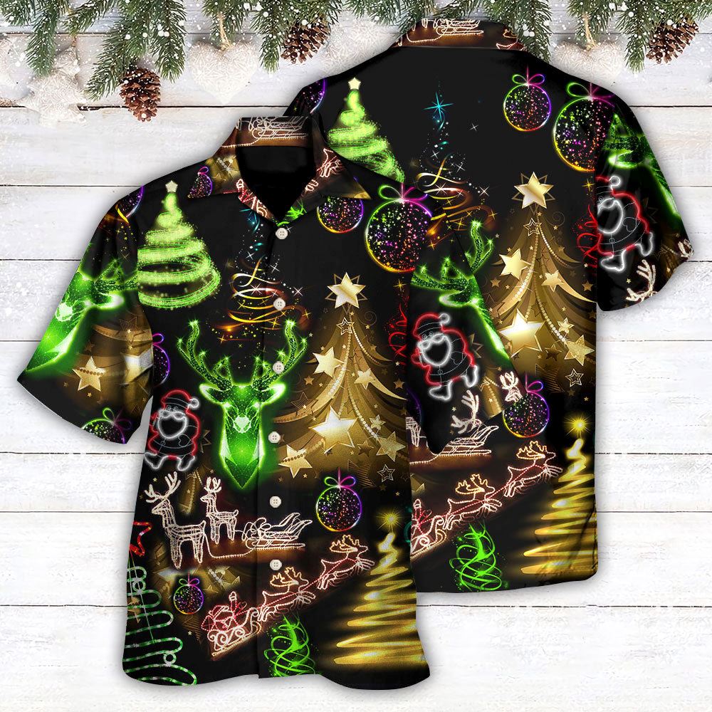 Hawaiian Christmas shirt, Christmas Neon Art Christmas Tree And Snowman Cool Hawaiian Shirt, Christmas Gift, Hawaiian Aloha Shirt
