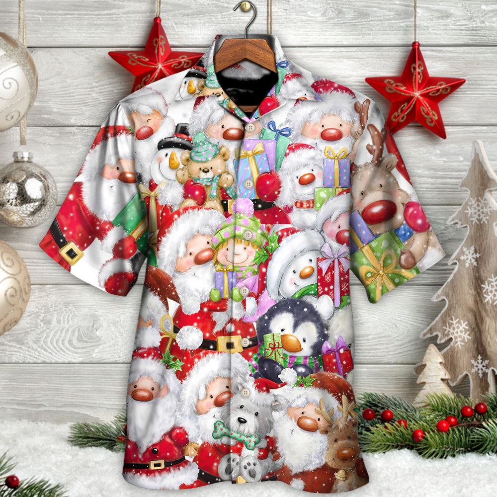 Hawaiian Christmas shirt, Christmas Santa And Friends Happy Together Hawaiian Shirt, Christmas Gift, Hawaiian Aloha Shirt