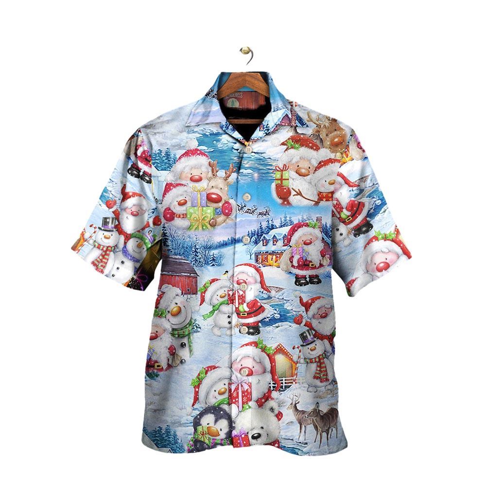 Hawaiian Christmas shirt, Christmas Santa And Snowman Christmas Holiday Hawaiian Shirt, Christmas Gift, Hawaiian Aloha Shirt