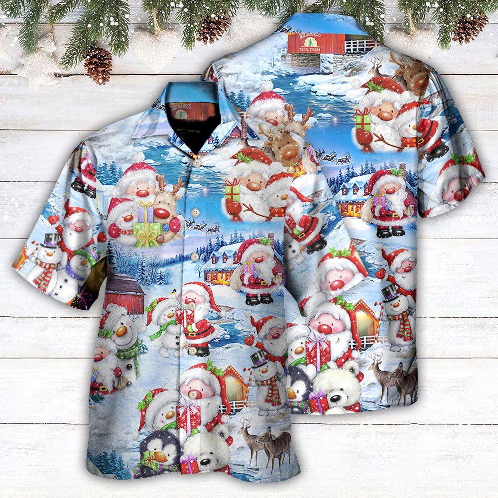 Hawaiian Christmas shirt, Christmas Santa And Snowman Christmas Holiday Hawaiian Shirt, Christmas Gift, Hawaiian Aloha Shirt