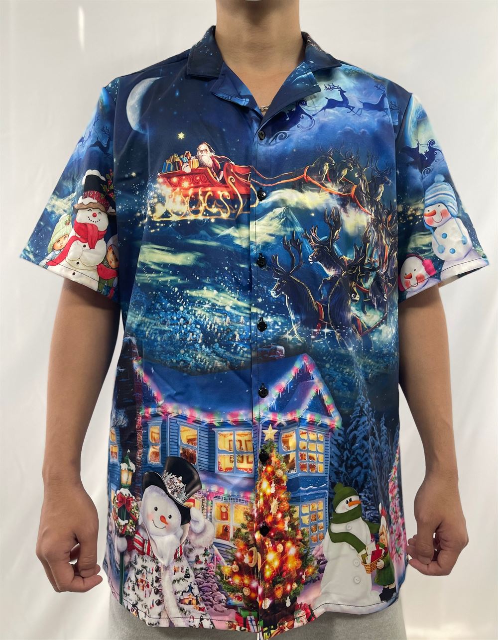 Hawaiian Christmas shirt, Christmas Santa Claus Family In Love Light Art Style Hawaiian Shirt, Christmas Gift, Hawaiian Aloha Shirt