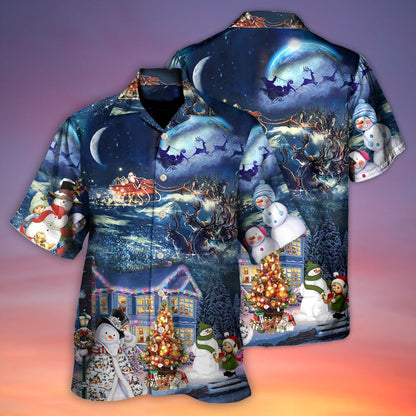 Hawaiian Christmas shirt, Christmas Santa Claus Family In Love Light Art Style Hawaiian Shirt, Christmas Gift, Hawaiian Aloha Shirt