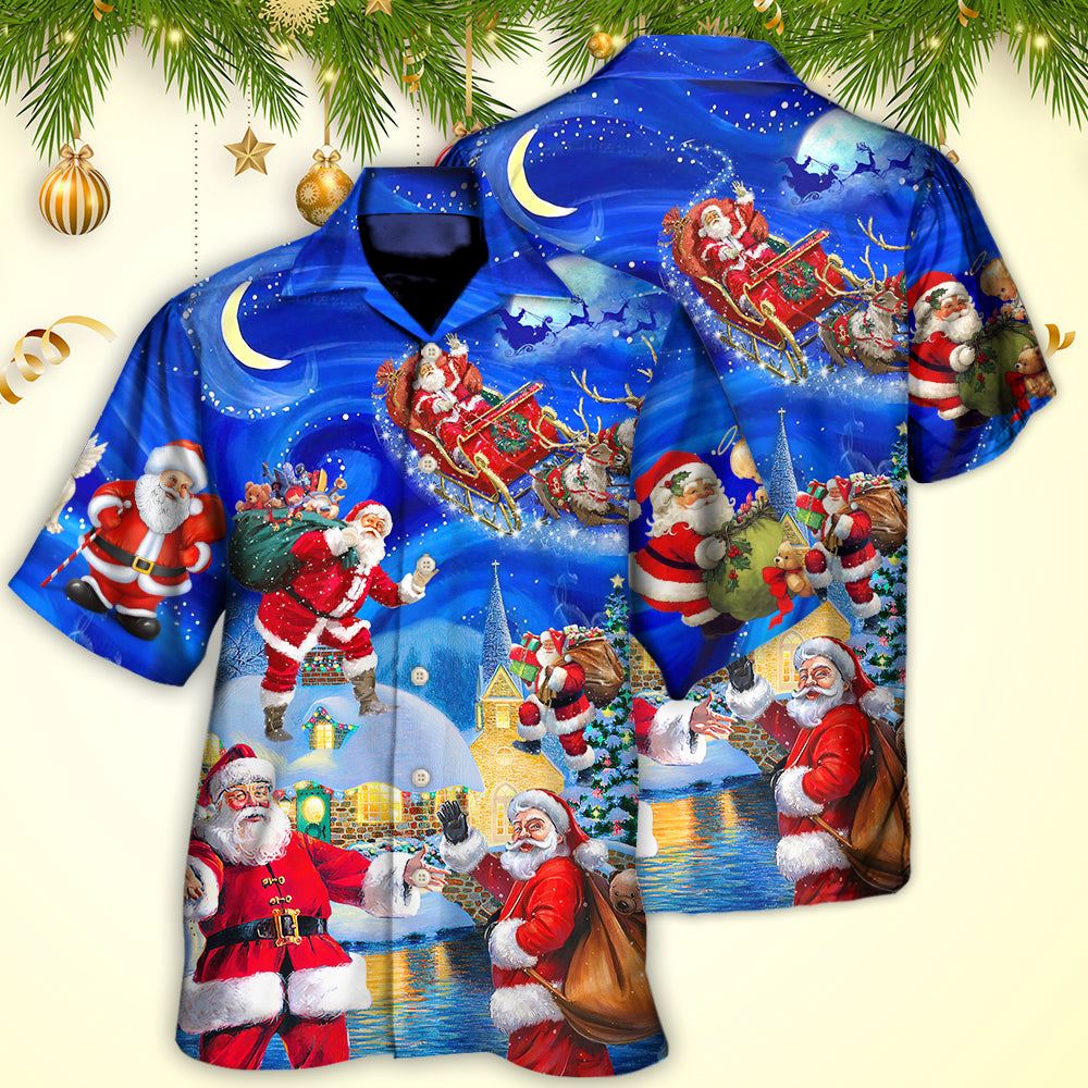 Hawaiian Christmas shirt, Christmas Santa Claus In The Town Magic Night Art Style Hawaiian Shirt, Christmas Gift, Hawaiian Aloha Shirt