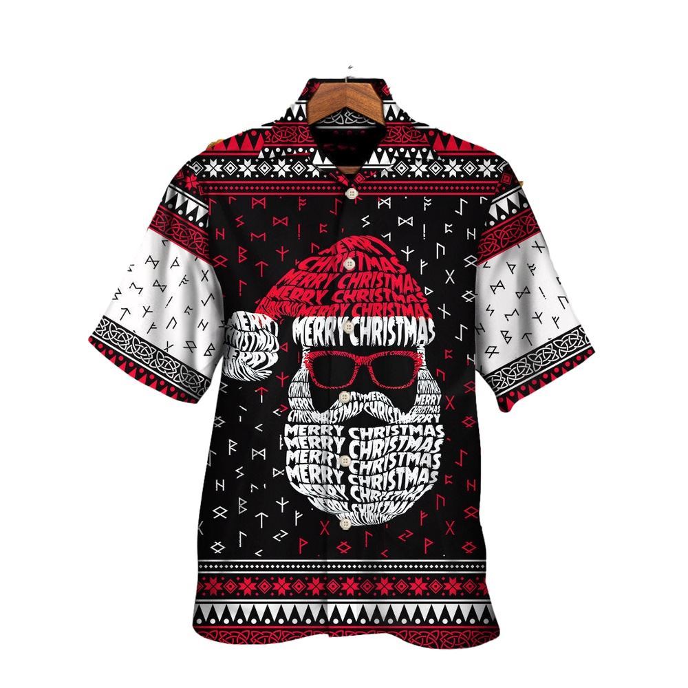 Hawaiian Christmas shirt, Christmas Santa Claus Retro Viking Pattern Hawaiian Shirt, Christmas Gift, Hawaiian Aloha Shirt