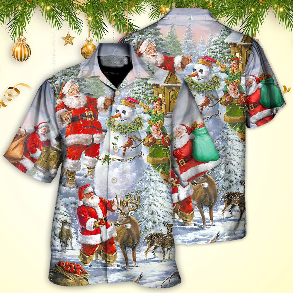 Hawaiian Christmas shirt, Christmas Santa Claus Snowman Elf So Happy Art Style Hawaiian Shirt, Christmas Gift, Hawaiian Aloha Shirt