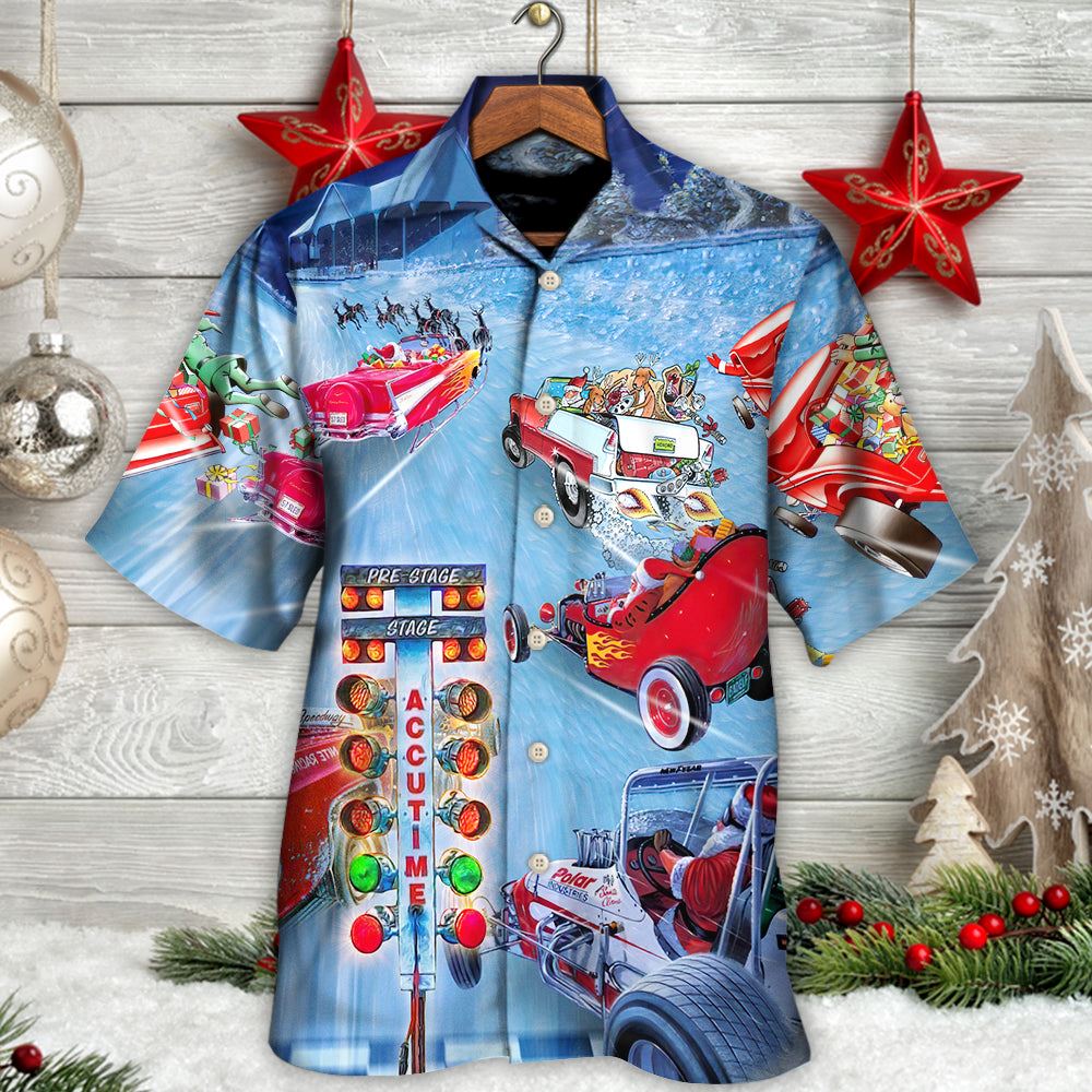 Hawaiian Christmas shirt, Christmas Santa Claus Start Drag Racing Light Hawaiian Shirt, Christmas Gift, Hawaiian Aloha Shirt