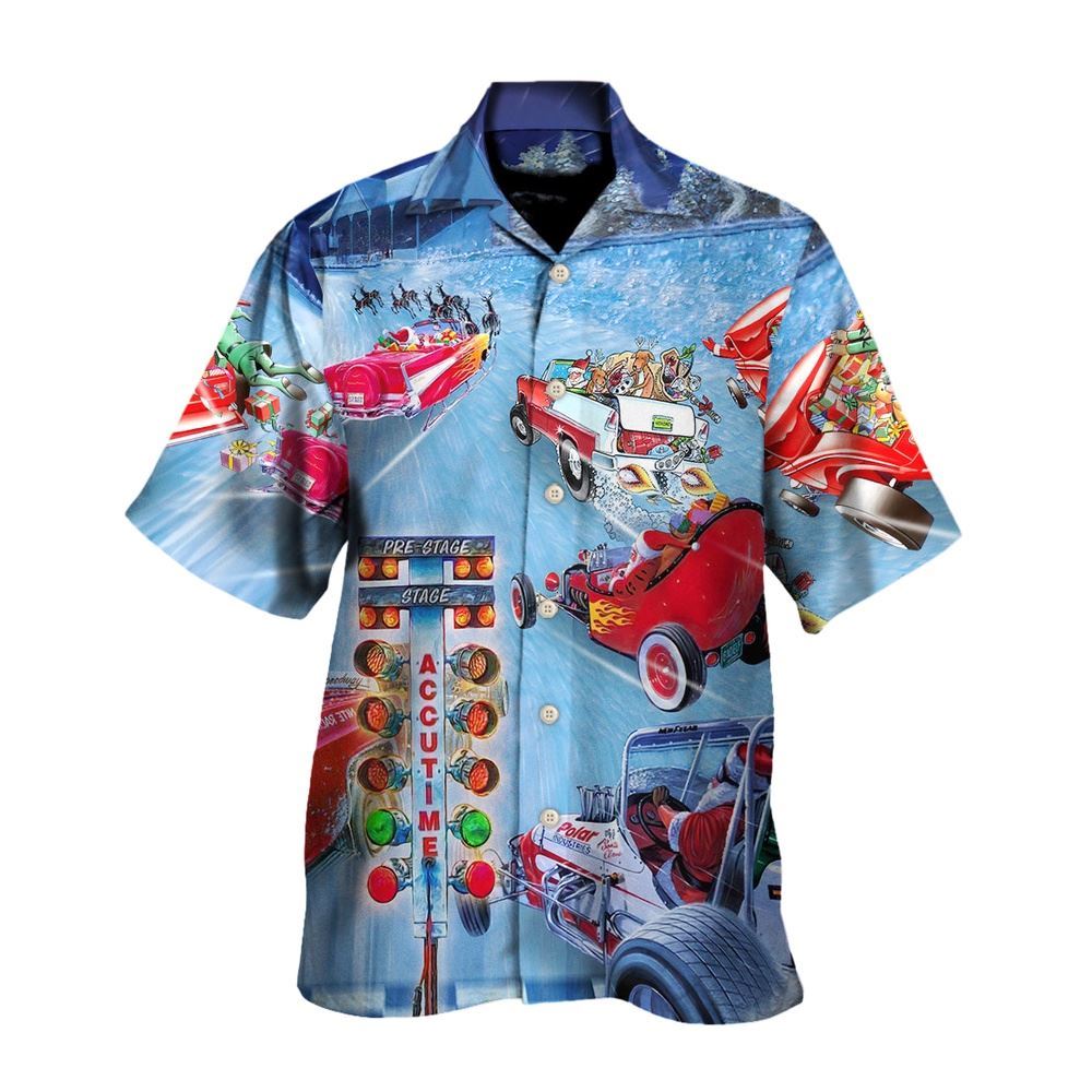 Hawaiian Christmas shirt, Christmas Santa Claus Start Drag Racing Light Hawaiian Shirt, Christmas Gift, Hawaiian Aloha Shirt