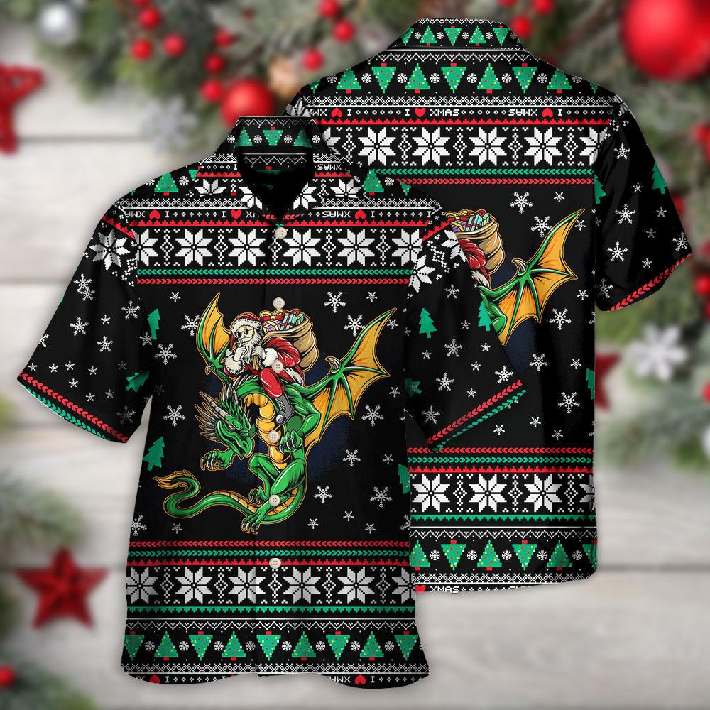 Hawaiian Christmas shirt, Christmas Santa Claus With Dragon Hawaiian Shirt, Christmas Gift, Hawaiian Aloha Shirt