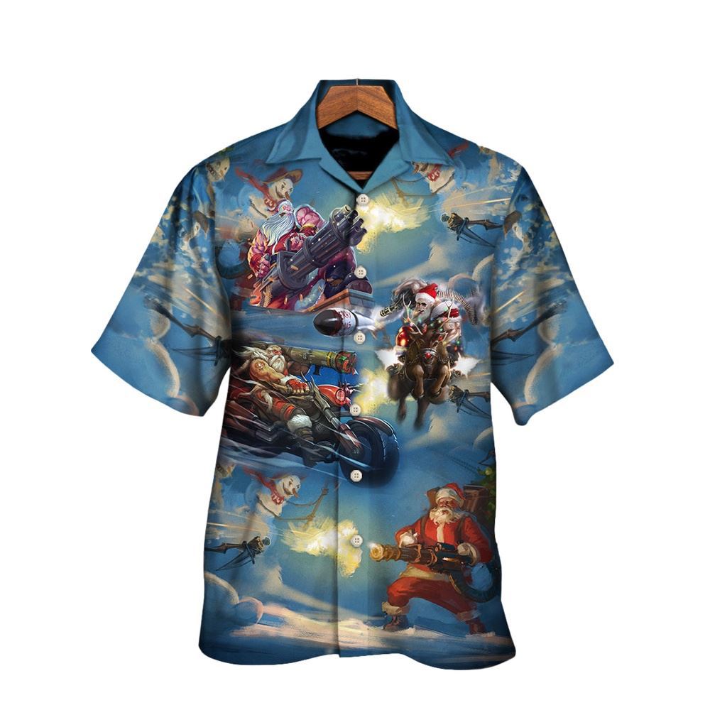 Hawaiian Christmas shirt, Christmas Santa Gun Fight In Xmas Hawaiian Shirt, Christmas Gift, Hawaiian Aloha Shirt