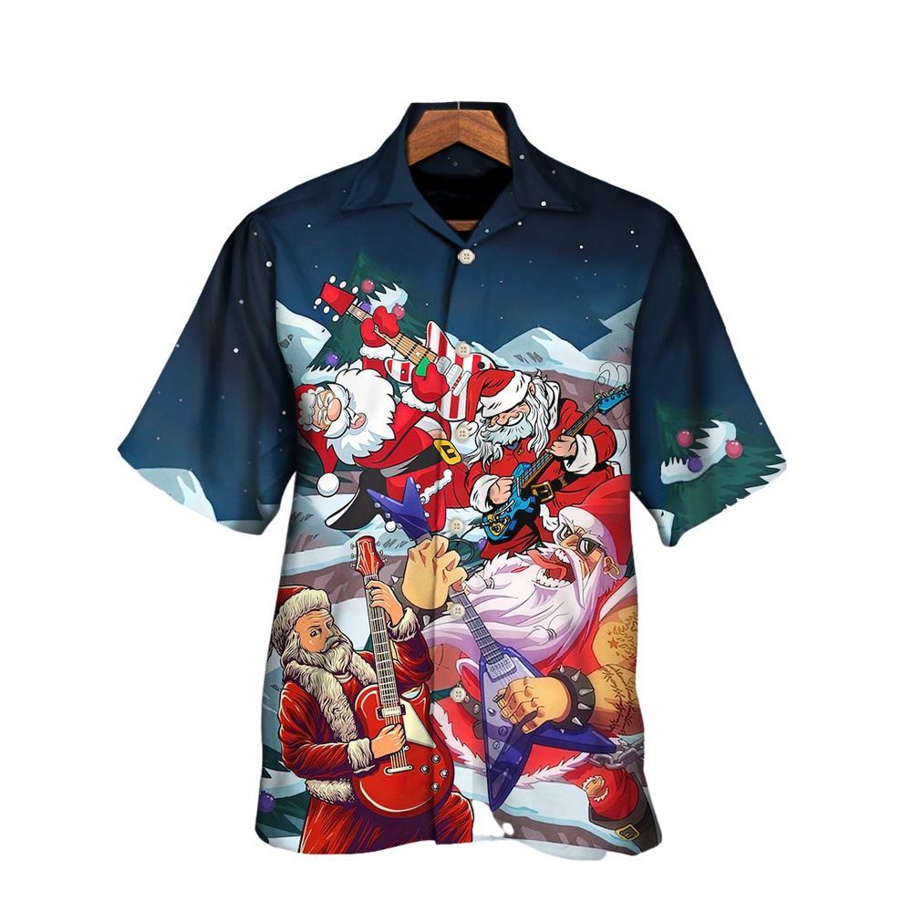 Hawaiian Christmas shirt, Christmas Santa With Electric Guitar Hawaiian Shirt, Christmas Gift, Hawaiian Aloha Shirt
