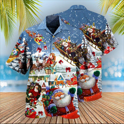 Hawaiian Christmas shirt, Christmas Say Hi From Santa's Sleigh Snow Hawaiian Shirt, Christmas Gift, Hawaiian Aloha Shirt