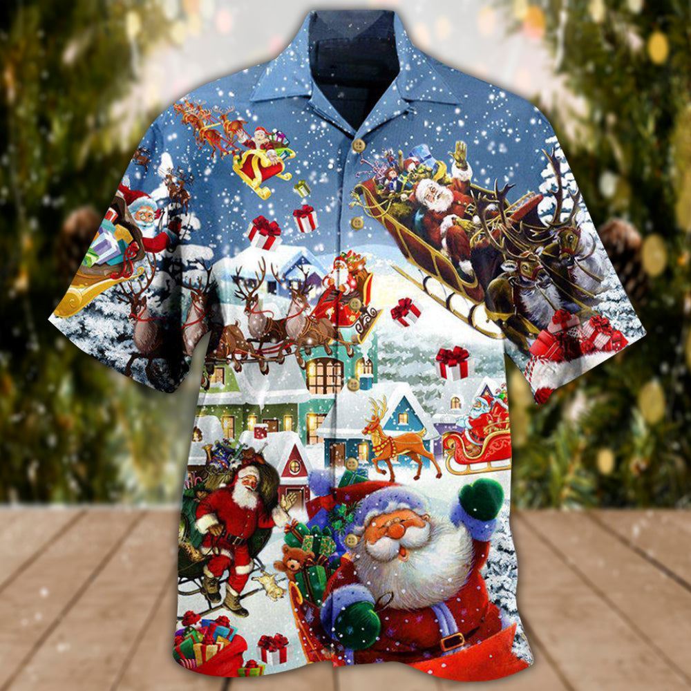 Hawaiian Christmas shirt, Christmas Say Hi From Santa's Sleigh Snow Hawaiian Shirt, Christmas Gift, Hawaiian Aloha Shirt