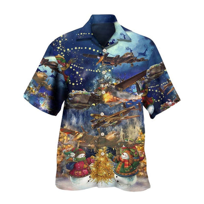 Hawaiian Christmas shirt, Combat Aircraft Merry Christmas Night Hawaiian Shirt, Christmas Gift, Hawaiian Aloha Shirt