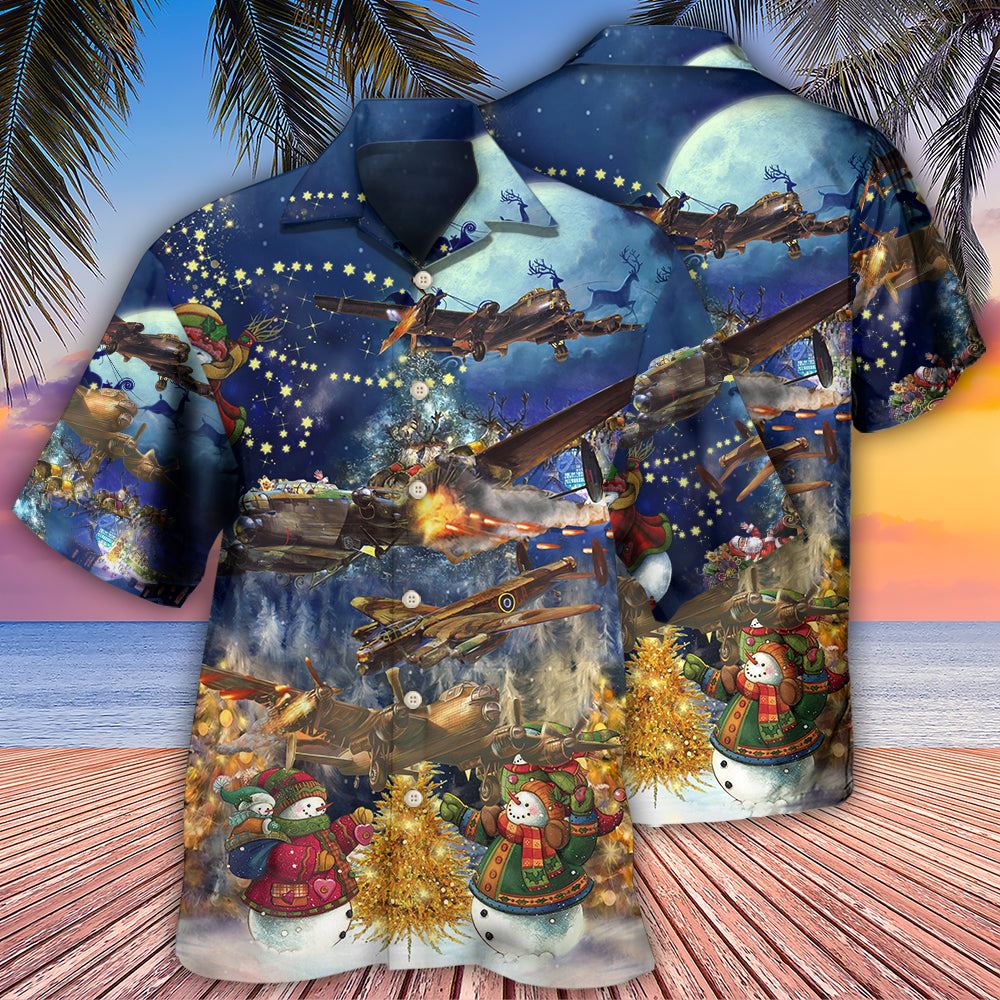 Hawaiian Christmas shirt, Combat Aircraft Merry Christmas Night Hawaiian Shirt, Christmas Gift, Hawaiian Aloha Shirt