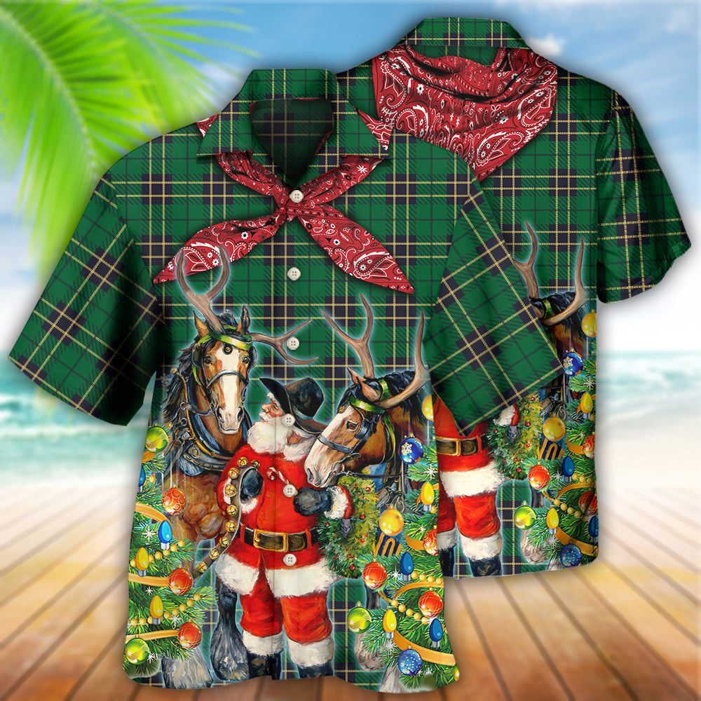 Hawaiian Christmas shirt, Cowboy Santa Christmas Green Hawaiian Shirt, Christmas Gift, Hawaiian Aloha Shirt