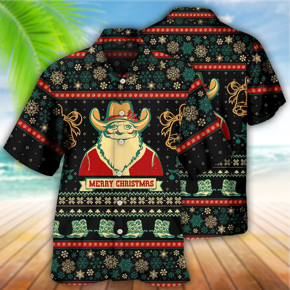Hawaiian Christmas shirt, Cowboy Santa Christmas Old Man Hawaiian Shirt, Christmas Gift, Hawaiian Aloha Shirt