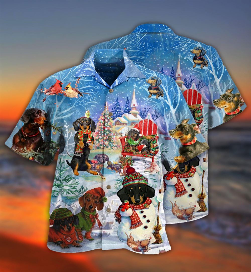Hawaiian Christmas shirt, Dachshund Through The Snow Merry Christmas Hawaiian Shirt, Christmas Gift, Hawaiian Aloha Shirt
