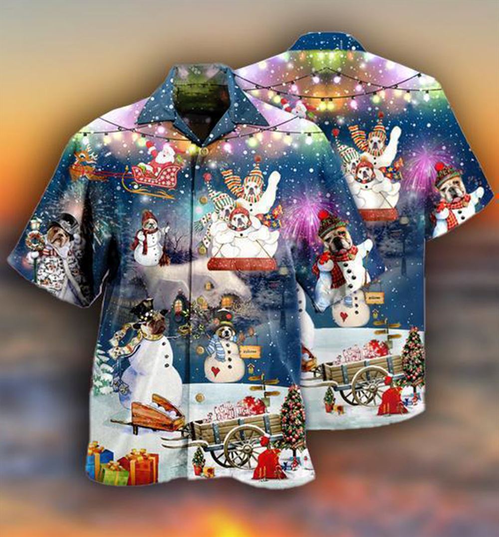 Hawaiian Christmas shirt, Dogs Snowdog Merry Christmas Night Funny Hawaiian Shirt, Christmas Gift, Hawaiian Aloha Shirt
