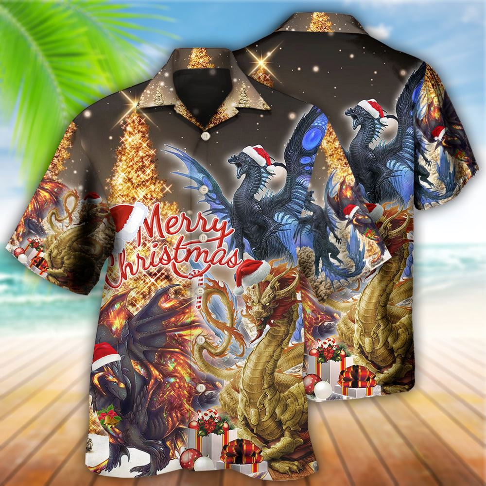 Hawaiian Christmas shirt, Dragon Gold Merry Christmas Amazing Hawaiian Shirt, Christmas Gift, Hawaiian Aloha Shirt