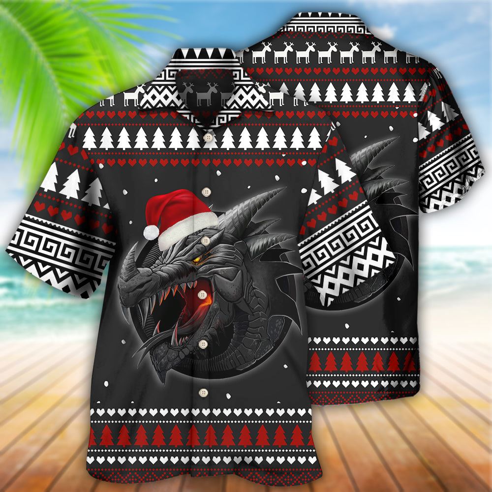 Hawaiian Christmas shirt, Dragon Merry Christmas Black And Red Hawaiian Shirt, Christmas Gift, Hawaiian Aloha Shirt