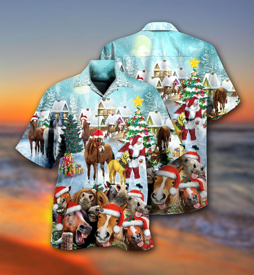 Hawaiian Christmas shirt, Horse Loves Christmas Very Happy Hawaiian Shirt, Christmas Gift, Hawaiian Aloha Shirt