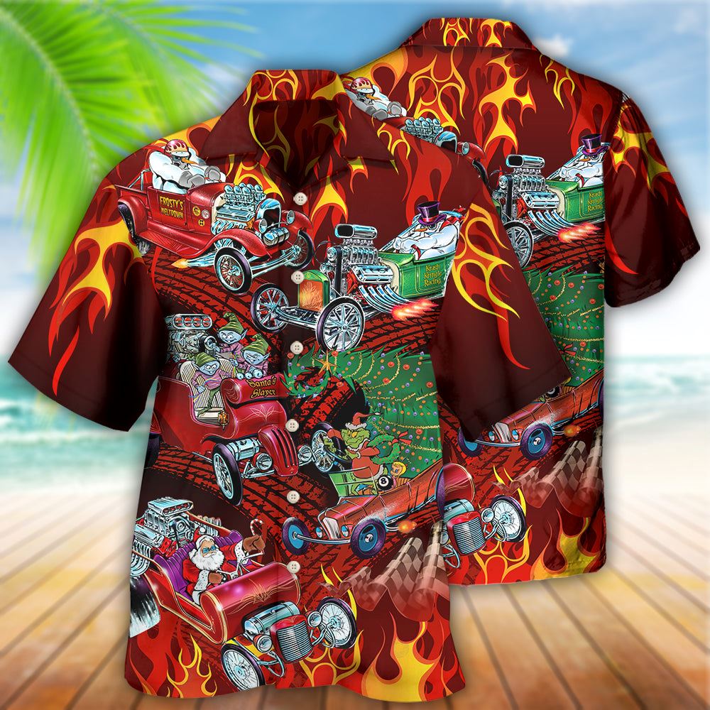 Hawaiian Christmas shirt, Hot Rod Merry Christmas Red Style Hawaiian Shirt, Christmas Gift, Hawaiian Aloha Shirt