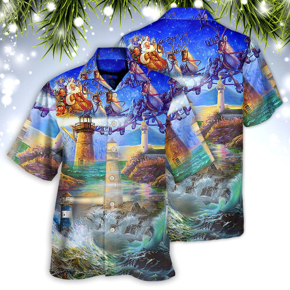 Hawaiian Christmas shirt, Lighthouse Christmas Shine Your Light In Storm And Darkness Hawaiian Shirt, Christmas Gift, Hawaiian Aloha Shirt