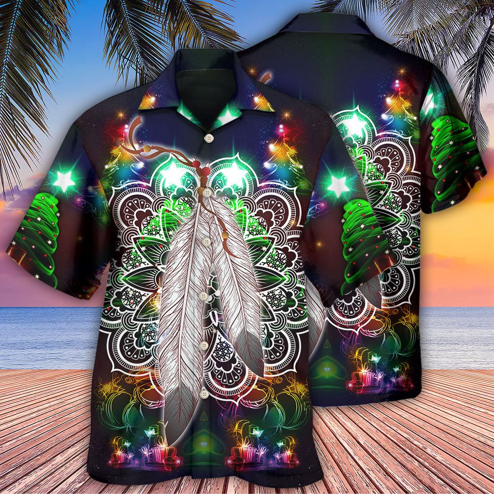 Hawaiian Christmas shirt, Native Feather Mandala Merry Christmas Stunning Hawaiian Shirt, Christmas Gift, Hawaiian Aloha Shirt