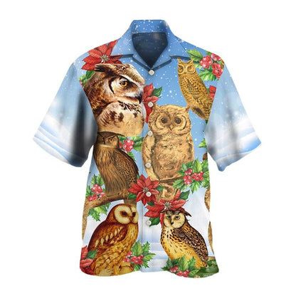 Hawaiian Christmas shirt, Owl Retro Merry Christmas Happy Hawaiian Shirt, Christmas Gift, Hawaiian Aloha Shirt