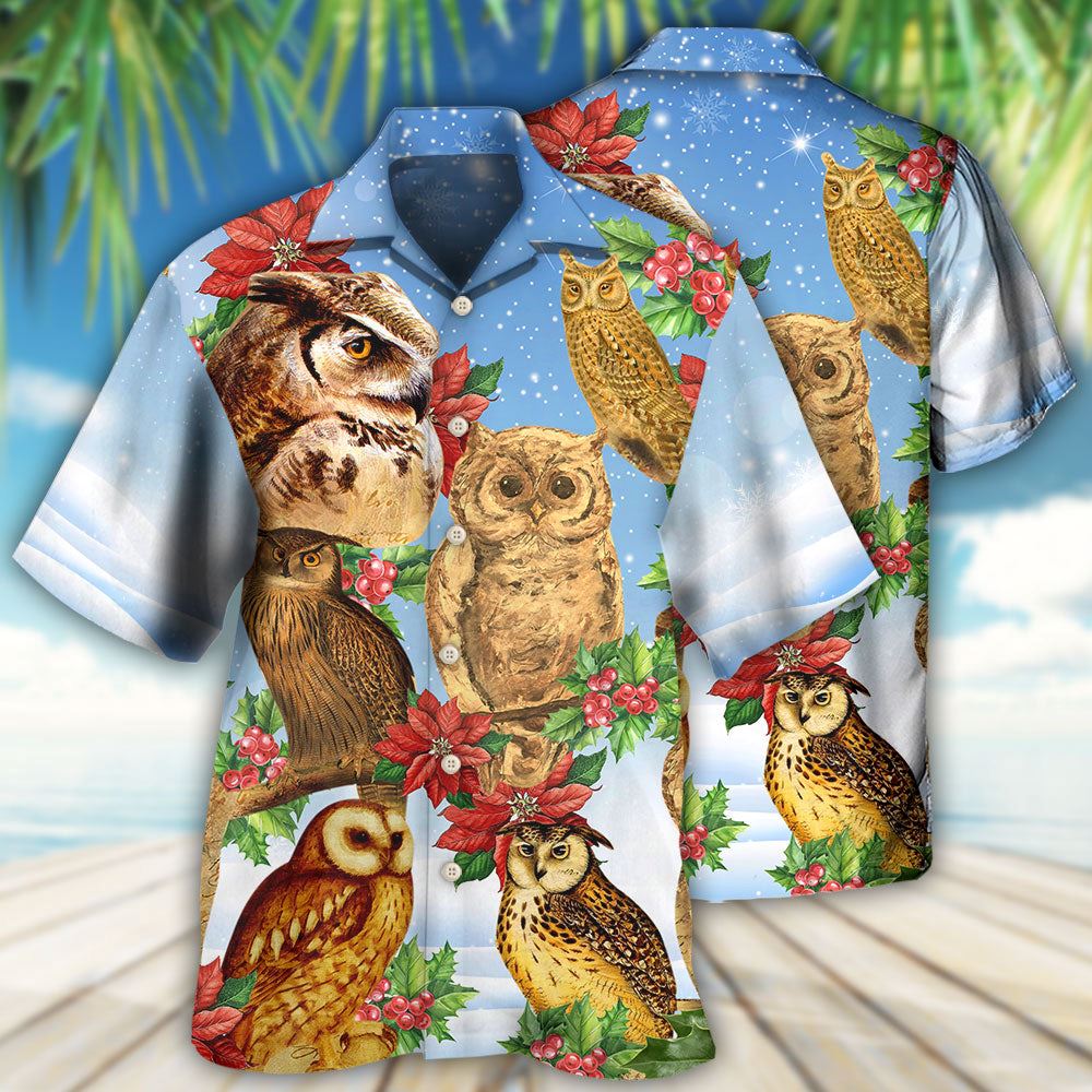 Hawaiian Christmas shirt, Owl Retro Merry Christmas Happy Hawaiian Shirt, Christmas Gift, Hawaiian Aloha Shirt