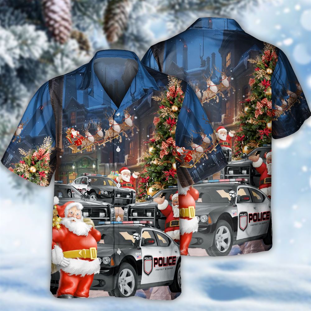 Hawaiian Christmas shirt, Police Car Santa Merry Christmas Hawaiian Shirt, Christmas Gift, Hawaiian Aloha Shirt