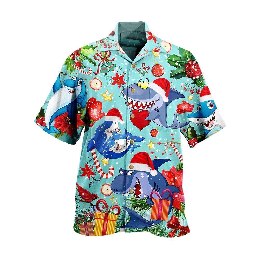 Hawaiian Christmas shirt, Shark Love Christmas Hawaiian Shirt, Christmas Gift, Hawaiian Aloha Shirt