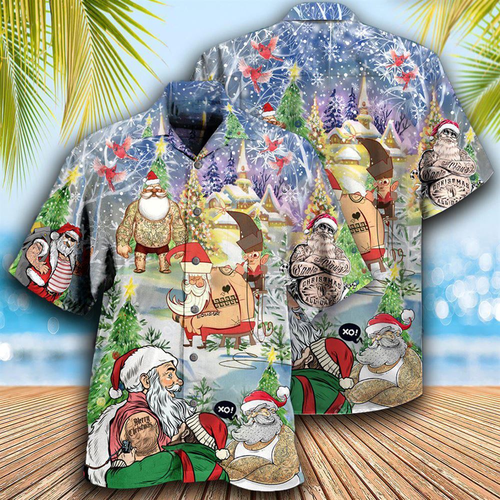 Hawaiian Christmas shirt, Tattoo Cool Santa Claus Christmas Hawaiian Shirt, Christmas Gift, Hawaiian Aloha Shirt