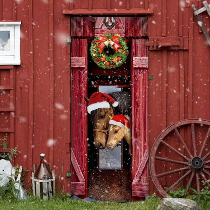 Horse Christmas Barn Door Cover, Christmas Horse Decor, Xmas Door Covers, Christmas Gift, Christmas Door Coverings