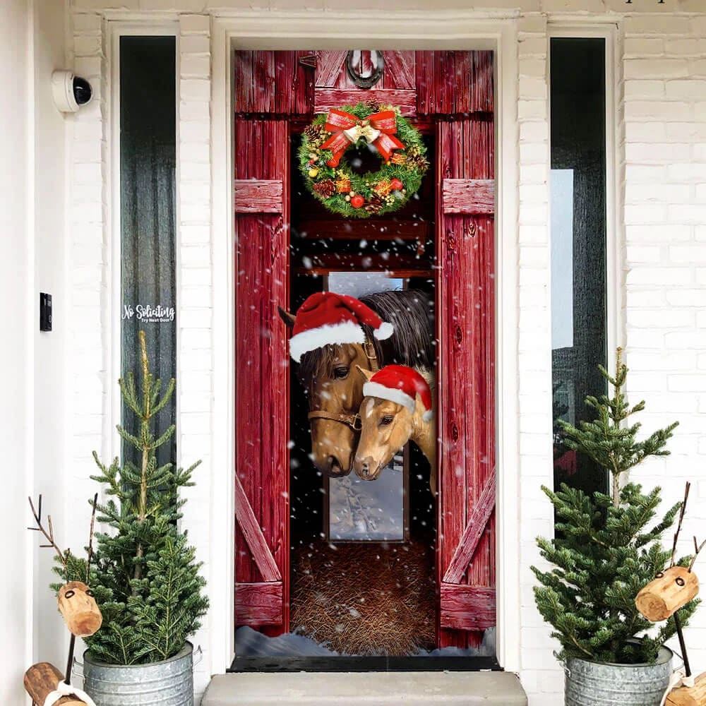 Horse Christmas Barn Door Cover, Christmas Horse Decor, Xmas Door Covers, Christmas Gift, Christmas Door Coverings