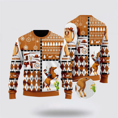 Horse Cowboy Merry Christmas Ugly Christmas Sweater For Men And Women, Farm Ugly Sweater, Christmas Fashion Winter