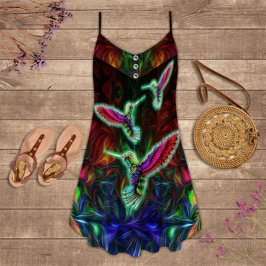 Hummingbird Spaghetti Strap Summer Dress For Women On Beach Vacation, Hippie Dress, Hippie Beach Outfit