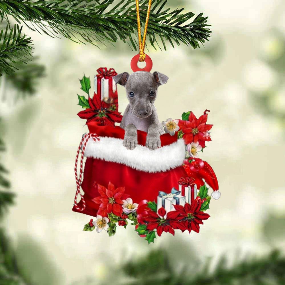 Italian Greyhound In Gift Bag Christmas Ornament, Christmas Tree Decoration, Car Ornament Accessories, Christmas Ornaments 2023