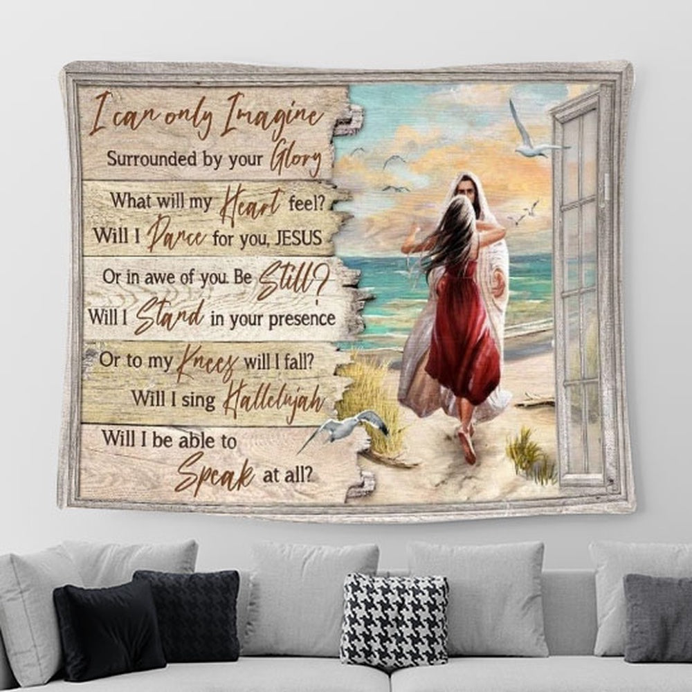 Jesus Beautiful Girl Beach Scene I Can Only Imagine Tapestry