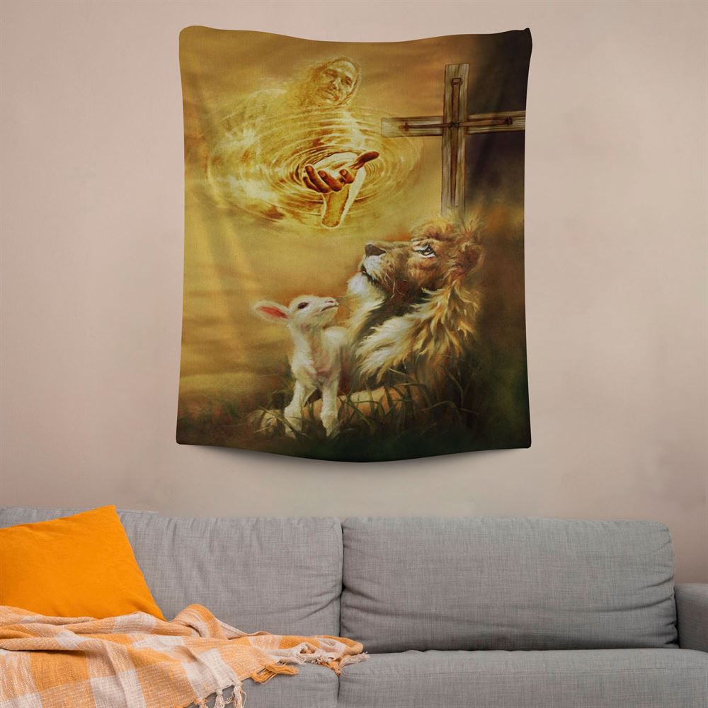 Jesus Christ  Lamb Of God & Lion Of Judah Tapestry Prints, Scripture Wall Art, Tapestries Spiritual For Bedroom