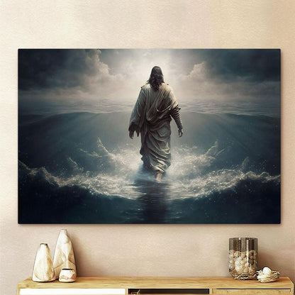Jesus Christ Walking Water Canvas Pictures - Faith Art - God Canvas Wall Art Decor