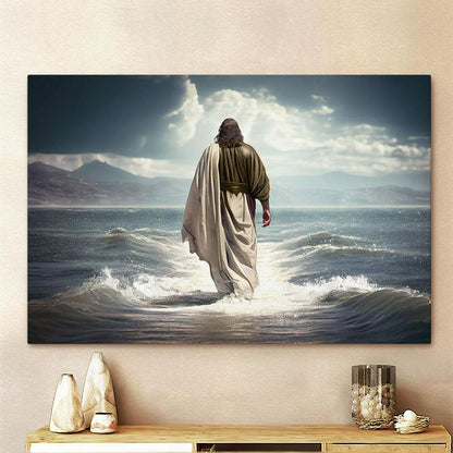 Jesus Christ Walking Water Sea Canvas Pictures - Faith Art - God Canvas Wall Art Decor