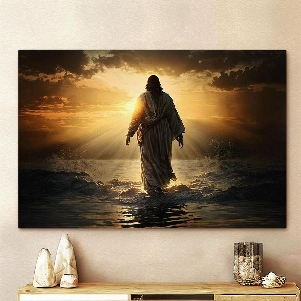 Jesus Christ Walking Water Sunset Canvas Pictures - Faith Art - God Canvas Wall Art Decor