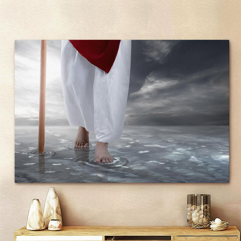 Jesus Christ Walking With Stick Water Canvas Pictures - Faith Art - God Canvas Wall Art Decor