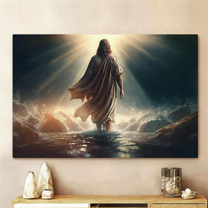 Jesus Christ Walks Water Religious Canvas Pictures - Faith Art - God Canvas Wall Art Decor