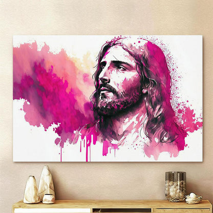 Jesus Christ Watercolor Portrait Canvas Pictures - Faith Art - God Canvas Wall Art Decor