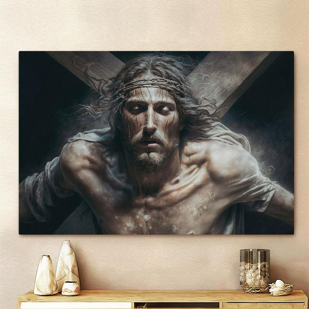 Jesus Christ With Crown Thorns Crucification Resurrection Canvas Pictures - Faith Art - God Canvas Wall Art Decor