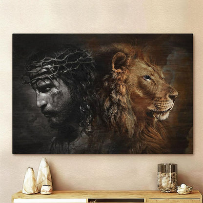 Jesus Crown Of Thorns And Lion Canvas Art - Christian Wall Art Decor - Bible Verse Canvas
